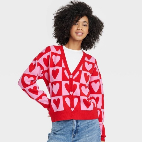 Target Sweaters - LAST ONE- Heart Cardigan XL Pink & Red New Target Viral TikTok